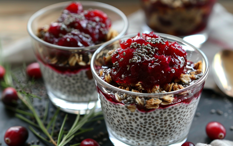 Maple Chia Pudding with Cranberry Sauce